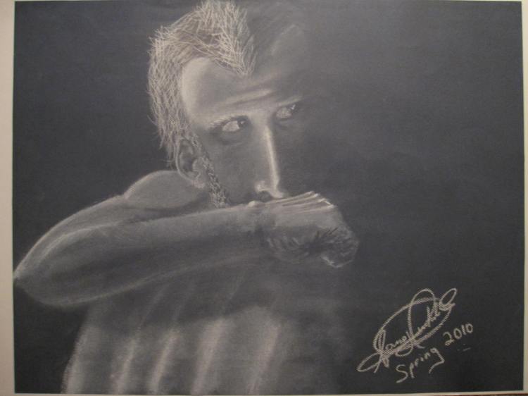 White chalk on Blue Paper